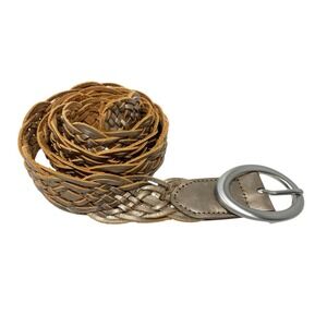 Talbots Women Metallic Gold Tone Woven Belt Size M Medium - Oval Buckle - Boho